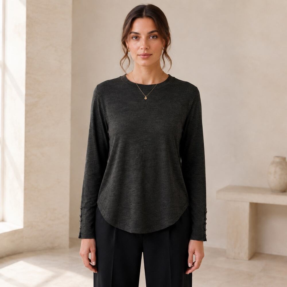 Quiet Luxury Rag & Bone Hudson Black Emerald Marled Long Sleeve Minimalist Tee